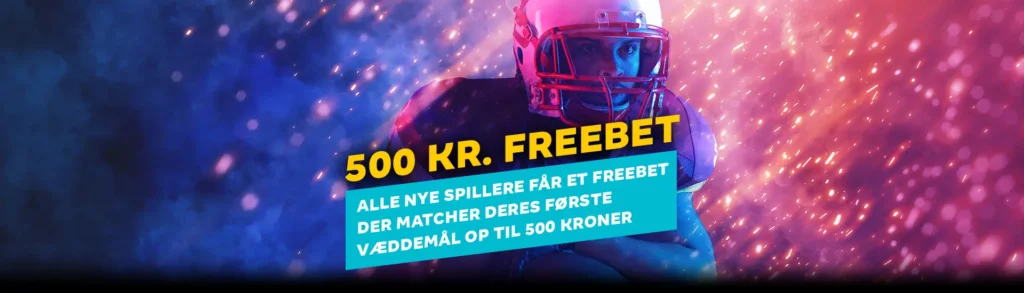 Banner fra Cashpoint med teksten: "500 kr. freebet: Alle nye spillere får et freebet der matcher deres første væddemål op til 500 kroner"