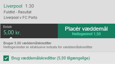 Screenshot af, hvordan man bruger væddemålskreditter på bet365
