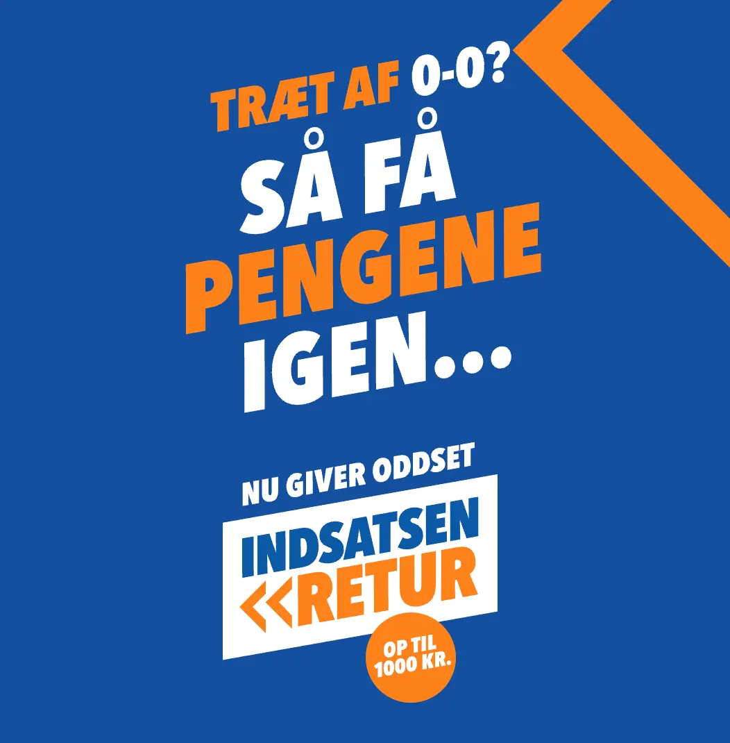 Screenshot fra Oddset med teksten: "Træt af 0-0? Så få pengene igen... Nu giver Oddset indsatsen retur op til 1.000 kr."