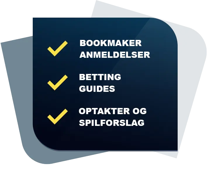 Infoboks med teksten: "Bookmaker anmeldelser, bettin guides, optakter og spilforslag"